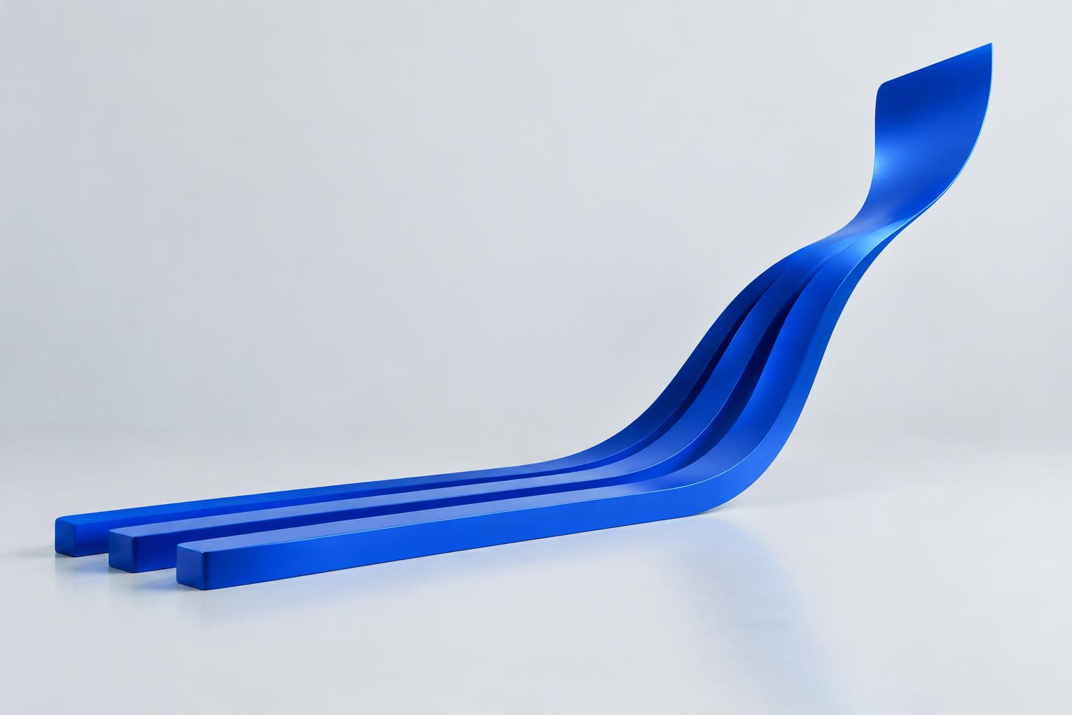 Three blue paths joining into a single upward ribbon
